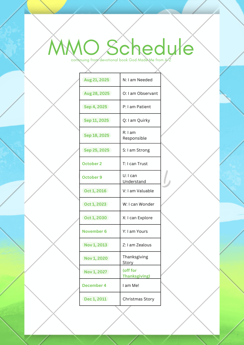 MMO Fall Schedule 2025